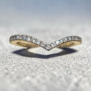 Pandora Sparkling Wishbone Ring 14K Gold Plated CZ ALE MET 50 Chevron Shape